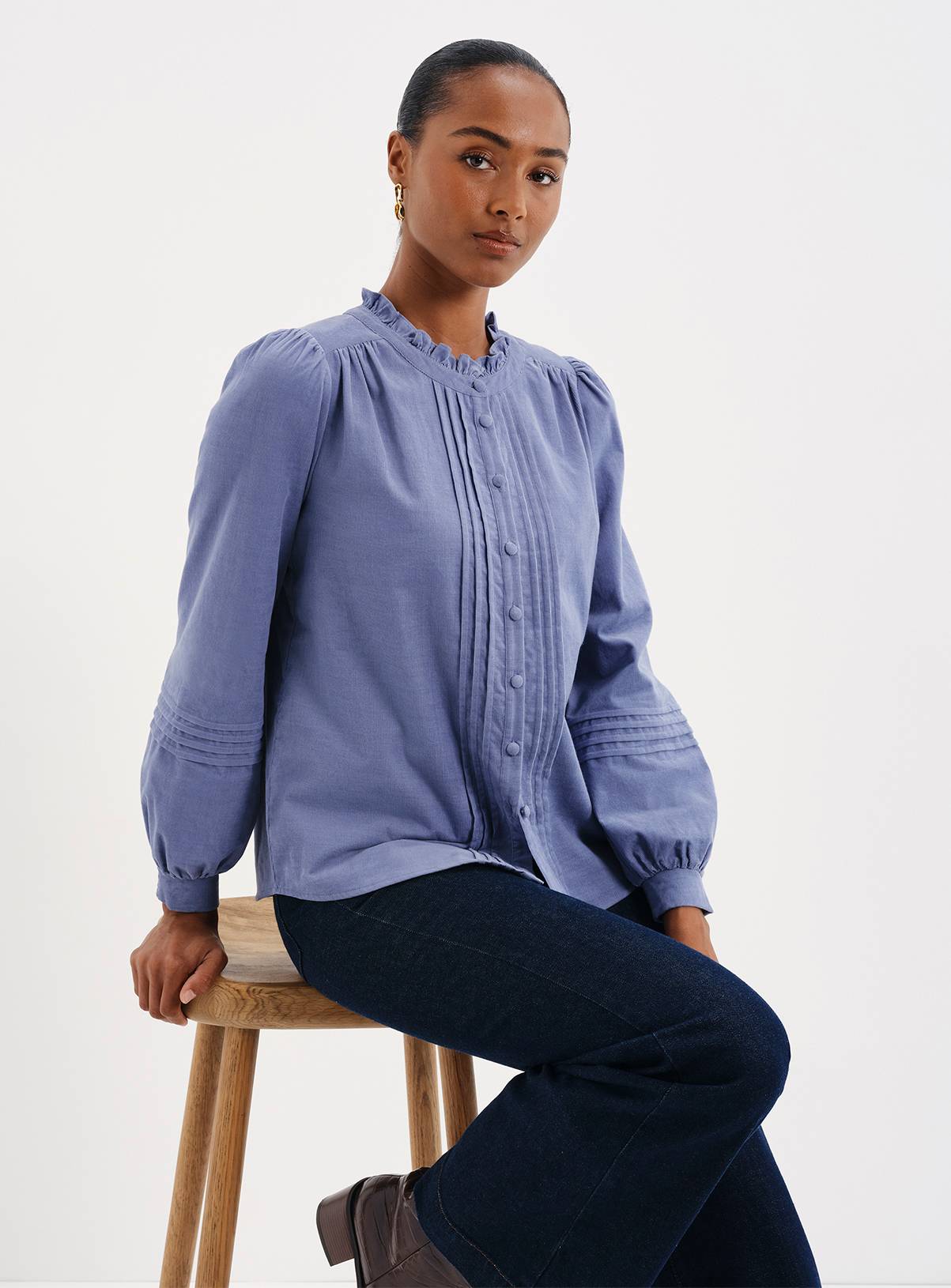 FINERY Lucy Corduroy Pintuck Long Sleeve Shirt 16 - Image 3